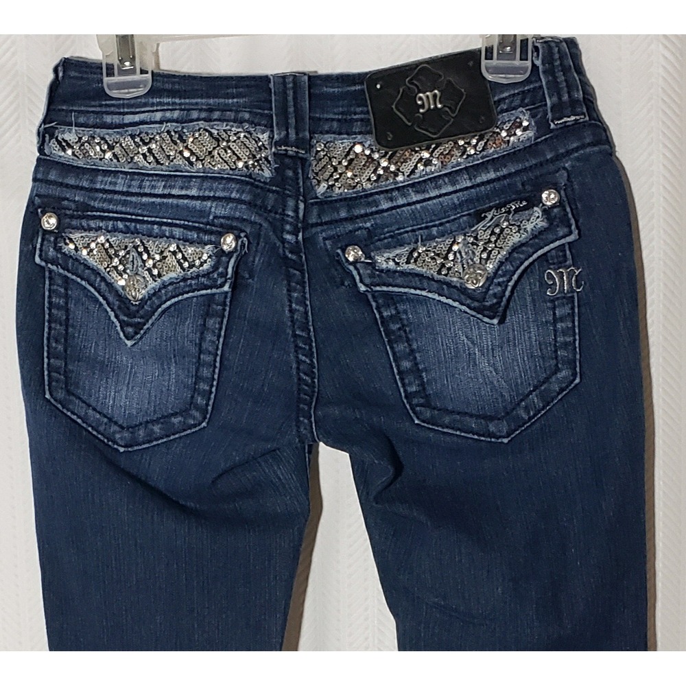 Miss Me Womens Jeans Size 27 Boot Cut Sequins & Rhinestones Embellished JP6165B